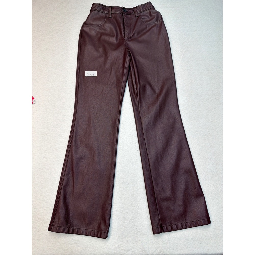 Marissa Webb Collective Burgundy Vegan Faux Leather Wide Leg Pants Size 0 - Picture 3 of 8